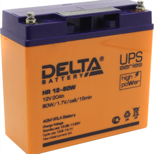 Аккумулятор Delta HR 12-80 W 12В 20Ач 181x76x166 мм Обратная (-+)