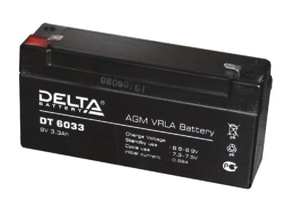 Аккумулятор Delta DT 6033 6В 3,3Ач 134x34x66 мм Прямая (+-)