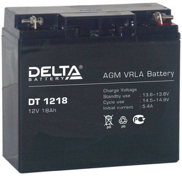 Аккумулятор Delta DT 1218 12В 18Ач 181x76x168 мм Обратная (-+)