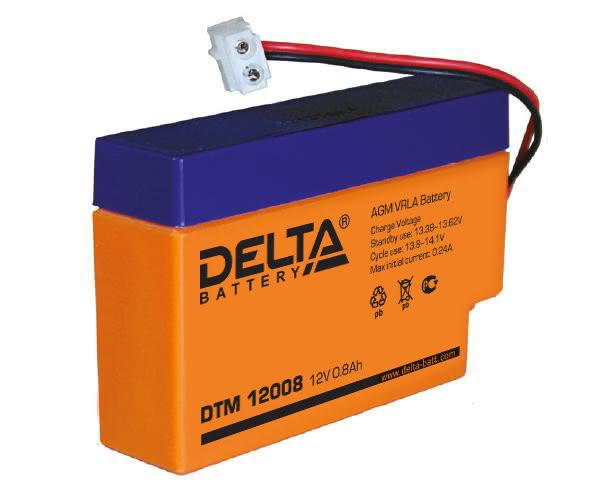 4801.970 - Аккумулятор Delta DTM 12008 12В 0,8Ач 96x25x62 мм Провод с гнездом (AMP Т9)