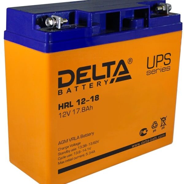 Аккумулятор Delta HRL 12-18 12В 18Ач 181x77x167 мм Прямая (+-)