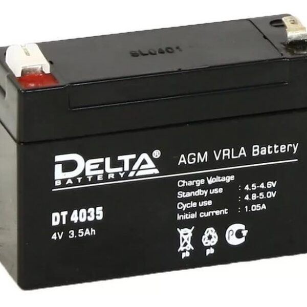 Аккумулятор Delta DT 4035 4В 3,5Ач 90x34x66 мм Прямая (+-)
