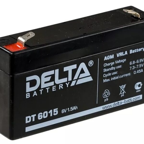 Аккумулятор Delta DT 6015 6В 1,5Ач 97x24x58 мм Прямая (+-)