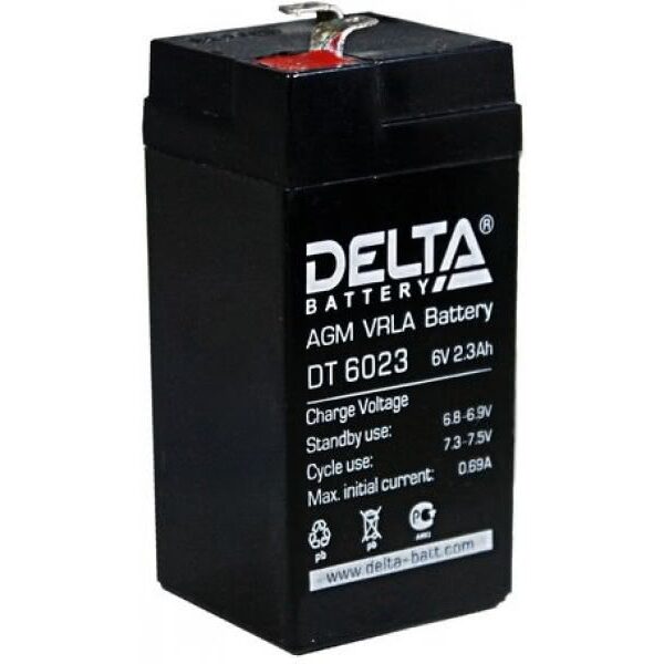 Аккумулятор Delta DT 6023 6В 2,3Ач 44x47x107 мм Прямая (+-)