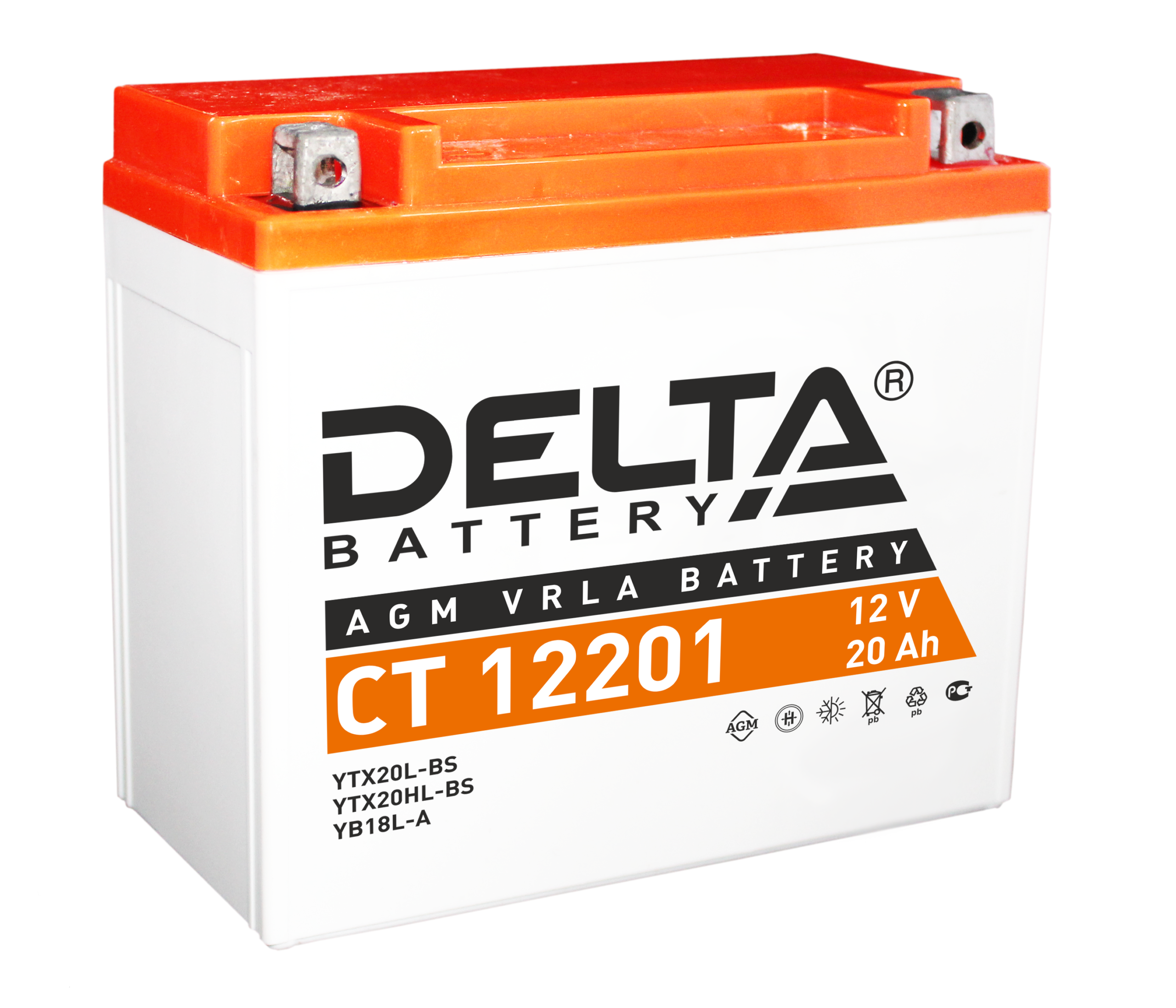 Аккумулятор Delta CT 12201 12В 20Ач 270CCA 177x88x154 мм Обратная (-+) (YTX20L-BS, YTX20HL-BS, YB16L-B, YB18L-A)