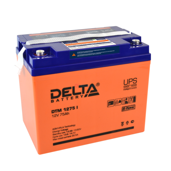 Аккумулятор Delta DTM 1275 I 12В 75Ач 260x168x219 мм Прямая (+-)