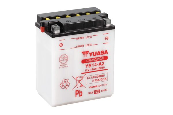 YB14 A2 scaled 600x400 - Аккумулятор Yuasa YB14-A2 12В 14Ач 175CCA 134x89x166 мм Прямая (+-)