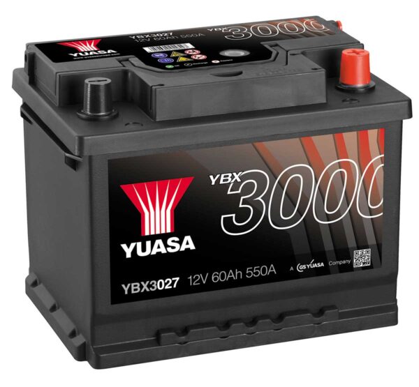 YBX3027 Yuasa Car Battery 600x555 - Аккумулятор Yuasa SMF YBX3027 12В 60Ач 550CCA 243x175x190 мм Обратная (-+)