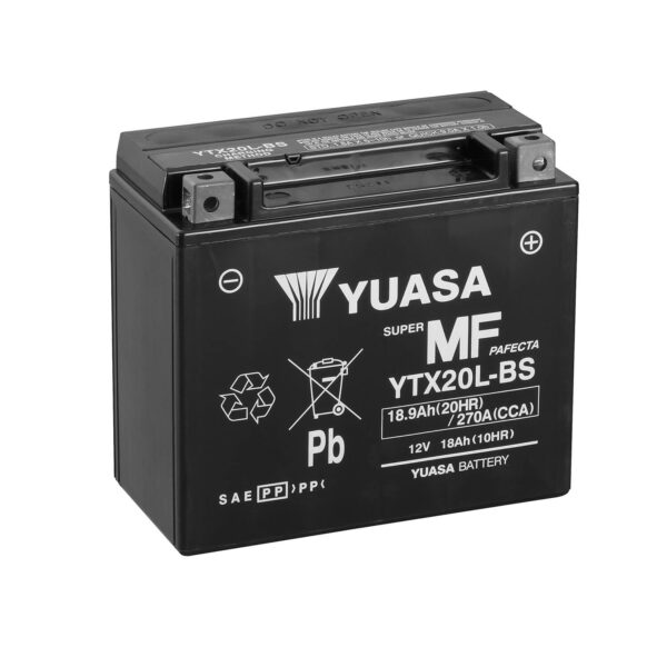 YTX20L BS 600x600 - Аккумулятор Yuasa YTX20L-BS 12В 18Ач 270CCA 175x87x155 мм Обратная (-+)