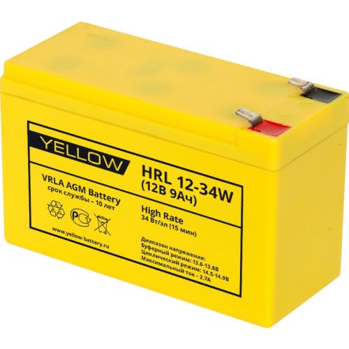 Yellow HRL 12 34W YL - Аккумулятор Yellow HRL 12-34W YL 12В 9Ач 151x65x100 мм Прямая (+-)