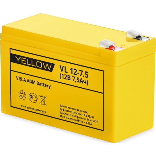 Yellow VL 12 7 5 YL - Аккумулятор Yellow VL 12-7,5 YL 12В 7,5Ач 151x65x94 мм Прямая (+-)