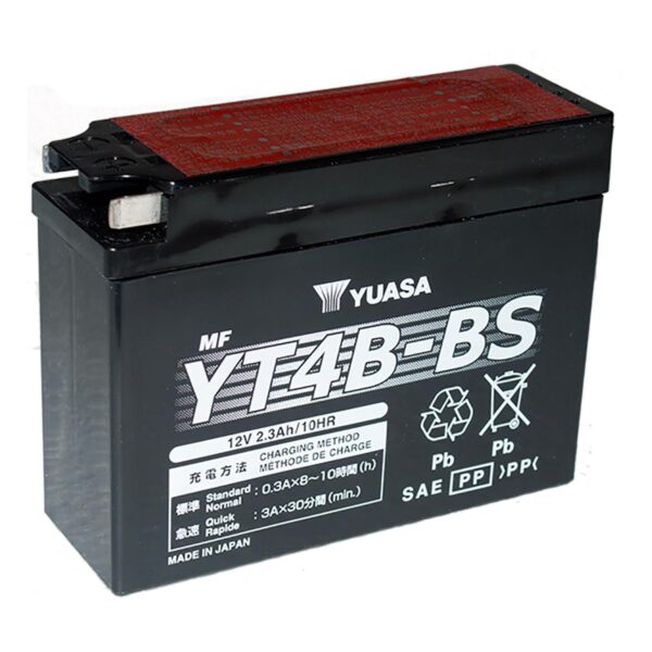 Yuasa YT4B BS Motorbike Battery 600x600 - Аккумулятор Yuasa YT4B-BS 12В 2,4Ач 40CCA 114x39x87 мм Прямая (+-)