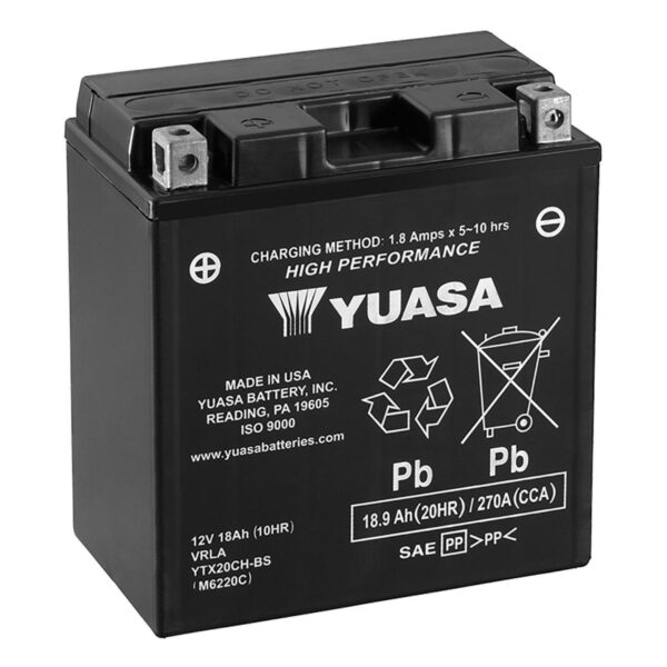 Yuasa YTX20CH BS Motorbike Battery 600x600 - Аккумулятор Yuasa YTX20CH-BS 12В 18Ач 270CCA 150x87x161 мм Прямая (+-)