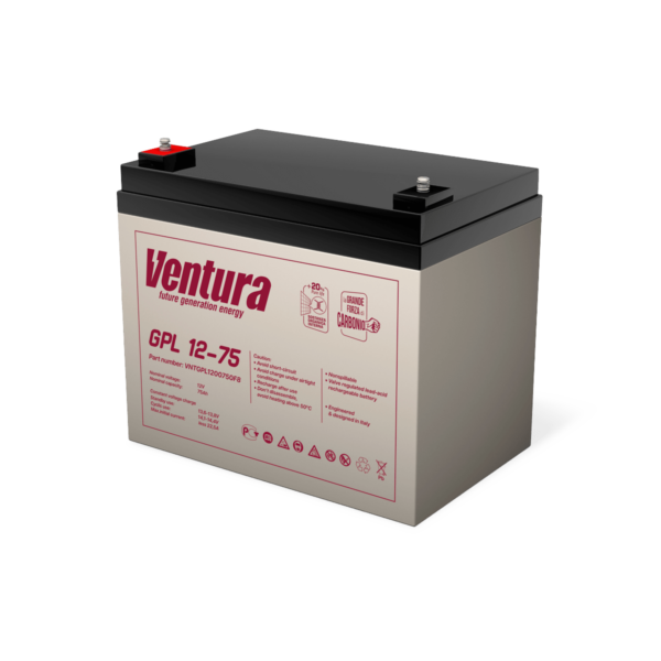 Аккумулятор Ventura GPL 12-75 12В 77Ач 260x168x217 мм Прямая +-