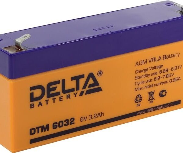 Аккумулятор Delta DTM 6032 6В 3,2Ач 134x34x67 мм Прямая (+-)