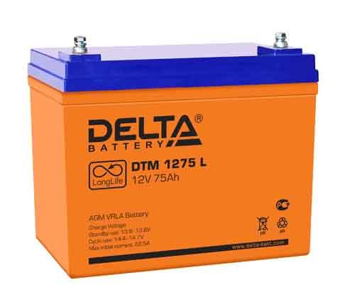 batareya delta dtm 1275l 12v 75ah 1 - Аккумулятор Delta DTM 1275 L 12В 75Ач 258x166x215 мм Прямая (+-)