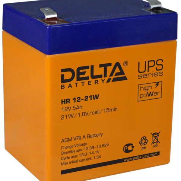 Аккумулятор Delta HR 12-21 W 12В 5Ач 90x70x107 мм Прямая (+-)