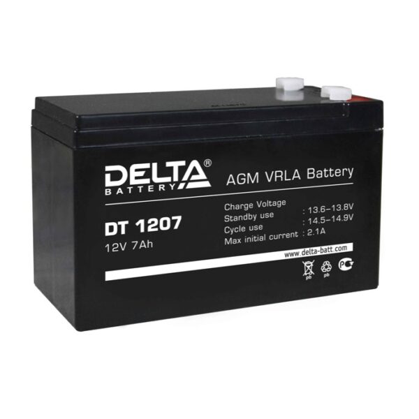 аккумулятор delta dt 1207, аккумулятор 12В 7Ач, аккумулятор для детской машинки, аккумулятор для ибп, аккумулятор для бесперебойника
