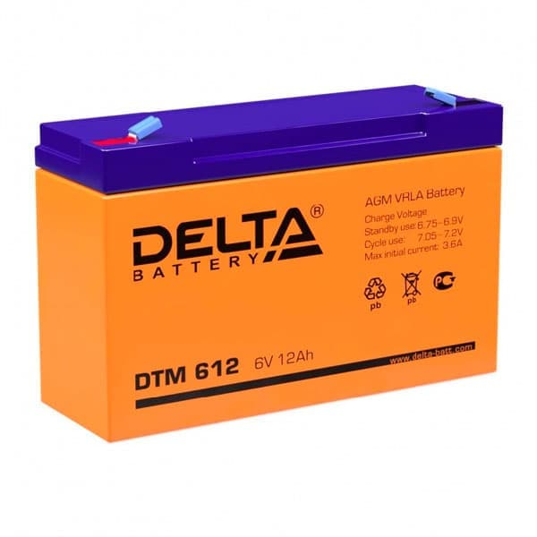 delta dtm 612 - Аккумулятор Delta DTM 612 6В 12Ач 151x50x100 мм Прямая (+-)