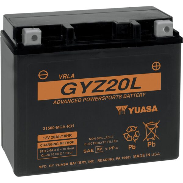 factory activated maintenance free battery gyz20l YUAM720GZ 600x600 - Аккумулятор Yuasa GYZ20L 12В 21,1Ач 250CCA 175x87x155 мм Обратная (-+)