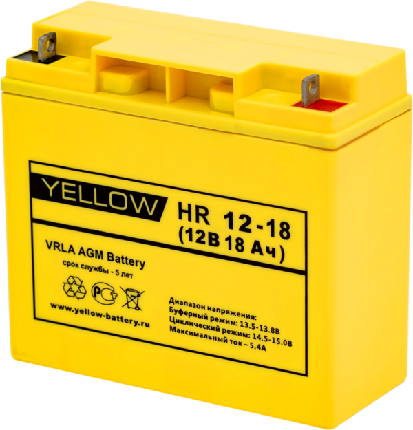 yellow hr 12 18 600x625 - Аккумулятор Yellow HR 12-18 YL 12В 18Ач 181x77x167 мм Обратная (-+)