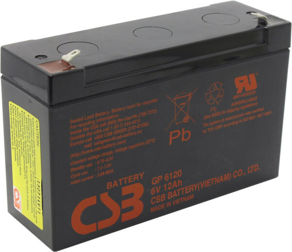 CSB GP 6120 600x518 - Аккумулятор CSB-GP-6120 6В 12Ач 151x50x100 мм Прямая (+-)