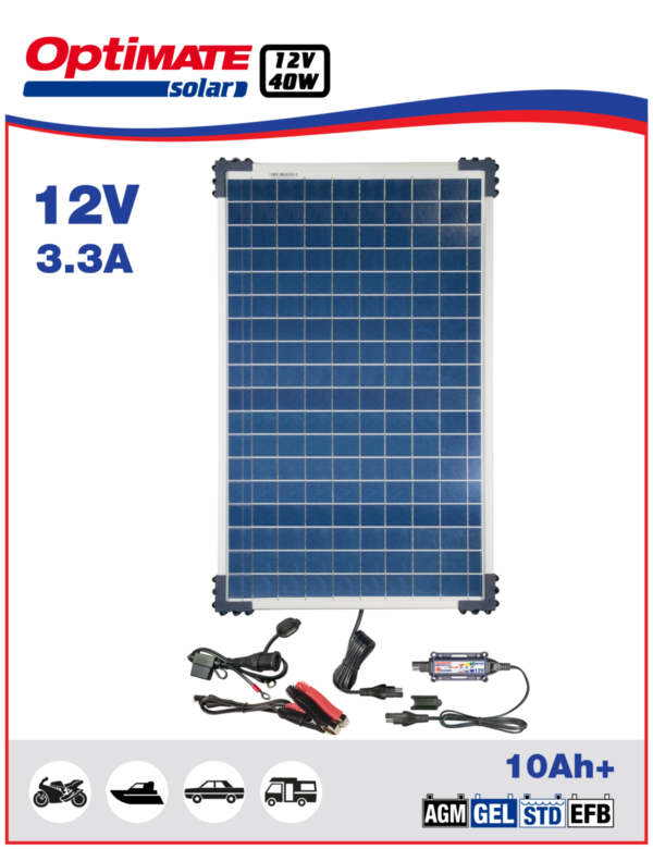 OptiMate Solar 40W 1 600x780 - Солнечное зарядное устройство Optimate Solar 40Вт Travel Kit, TM522-D4TK