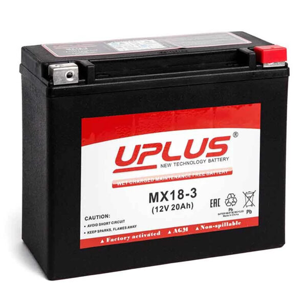 akkumulator moto uplus MX18 3 600x600 - Аккумулятор UPLUS LEOCH MX18-3 (EPS 1220 YTX18) 12В 20Ач 340CCA 205x90x162 мм Обратная (-+)