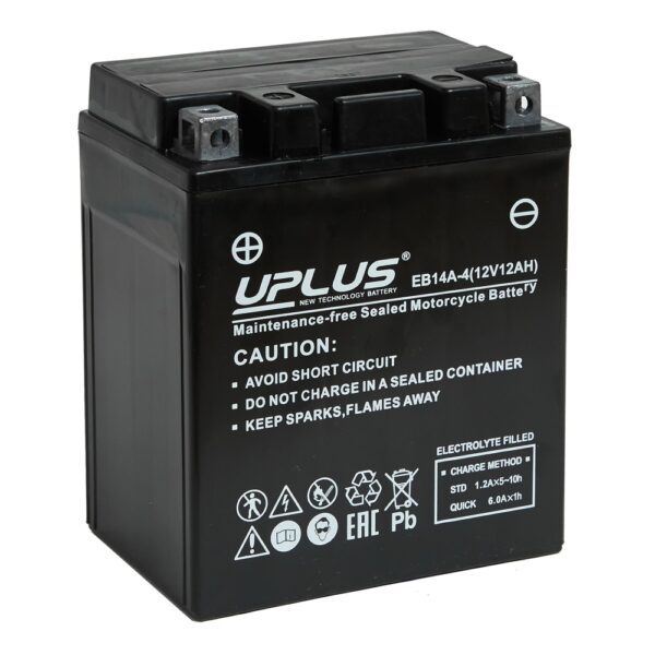 uplus EB14A 4 600x600 - Аккумулятор UPLUS LEOCH EB14A-4 (CT 1214.1 YB14-BS YTX14AH) 12В 12Ач 210CCA 133x90x164 мм Прямая (+