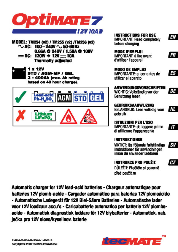 TM254 Optimate 7 12V10A manual eng pdf 600x851 - Зарядное устройство Optimate 7 Ampmatic TM254 v2