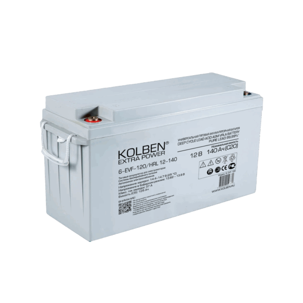 6-EVF-120 Универсальный тяговый аккумулятор KOLBEN EXTRA POWER 12В 140Ач C20 407х170х240 мм