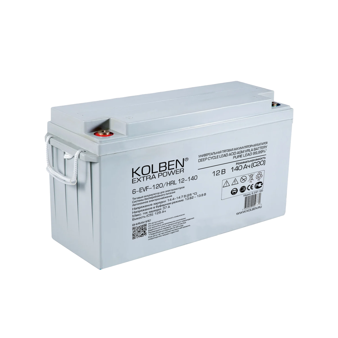 6-EVF-120 Универсальный тяговый аккумулятор KOLBEN EXTRA POWER 12В 140Ач C20 407х170х240 мм