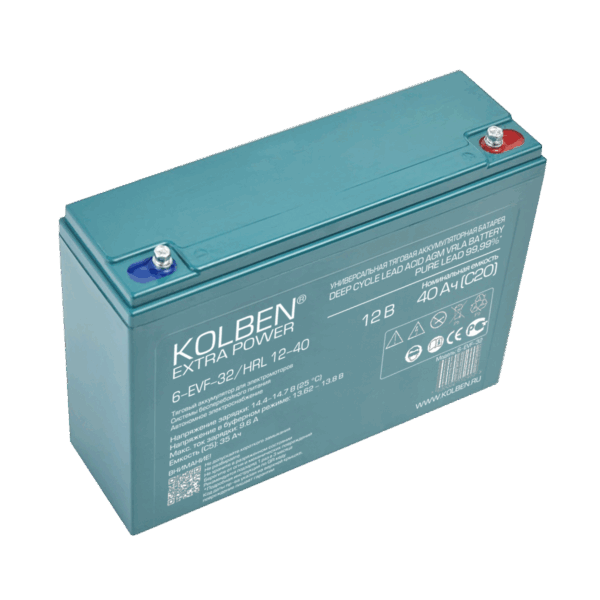 6-EVF-32 Универсальный тяговый аккумулятор KOLBEN EXTRA POWER 12В 40Ач C20 266х76х170 мм