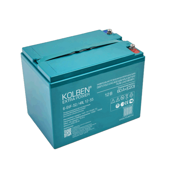 6-EVF-52 Универсальный тяговый аккумулятор KOLBEN EXTRA POWER 12В 60Ач C20 224х135х175 мм