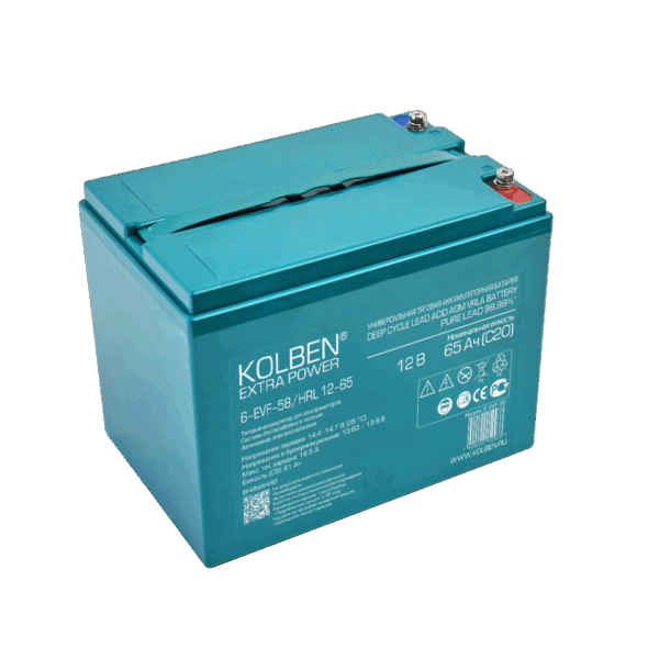 6-EVF-58 Универсальный тяговый аккумулятор KOLBEN EXTRA POWER 12В 65Ач C20 230x150x185 мм прямая(+-)