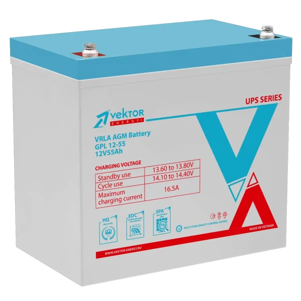 Аккумулятор VEKTOR ENERGY GPL 12-55 12В 55Ач 230x138x215 мм